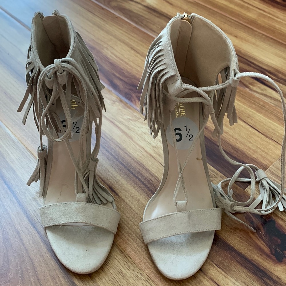 Catherine Malandrino sandals heels Fringe Detail ankle size 6 1/2